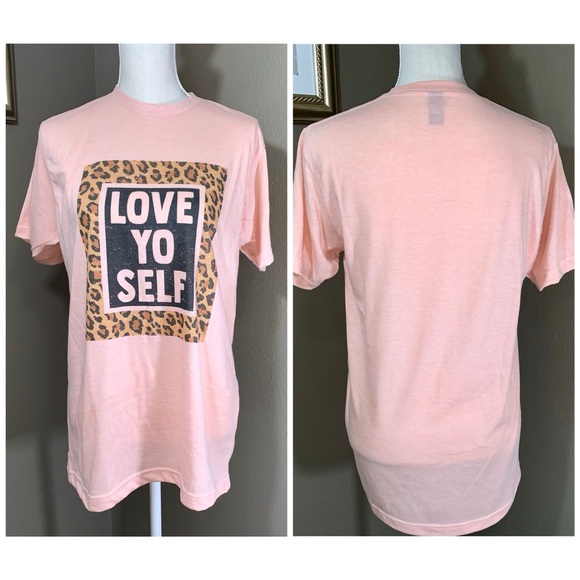 LOVE YO SELF leopard T-shirt, Peach - Picture 3 of 6